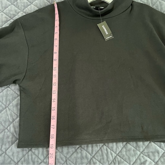 Express Sweater Women Large Mock Neck Fleece Black Crop Long Sleeve GG - Picture 7 of 9